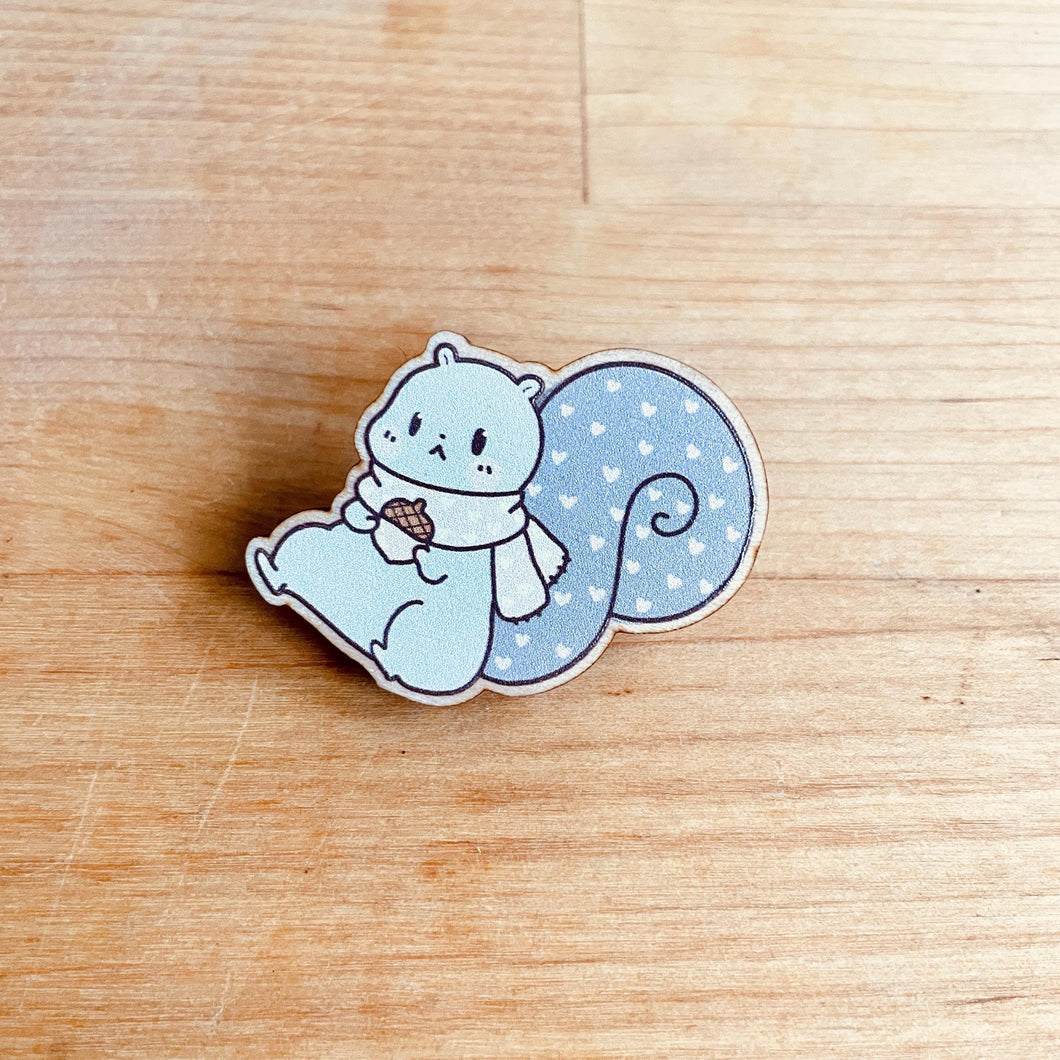 Cozy Squirrel Wooden Pin