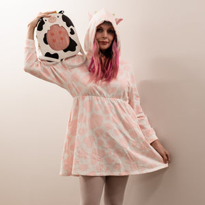 Strawberry Cow Hoodie Dress